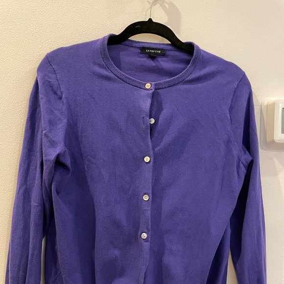 Lands' End Cardigan Sweater Size Medium 10/12 Women's Long Sleeve Purple Stretch - Picture 5 of 5